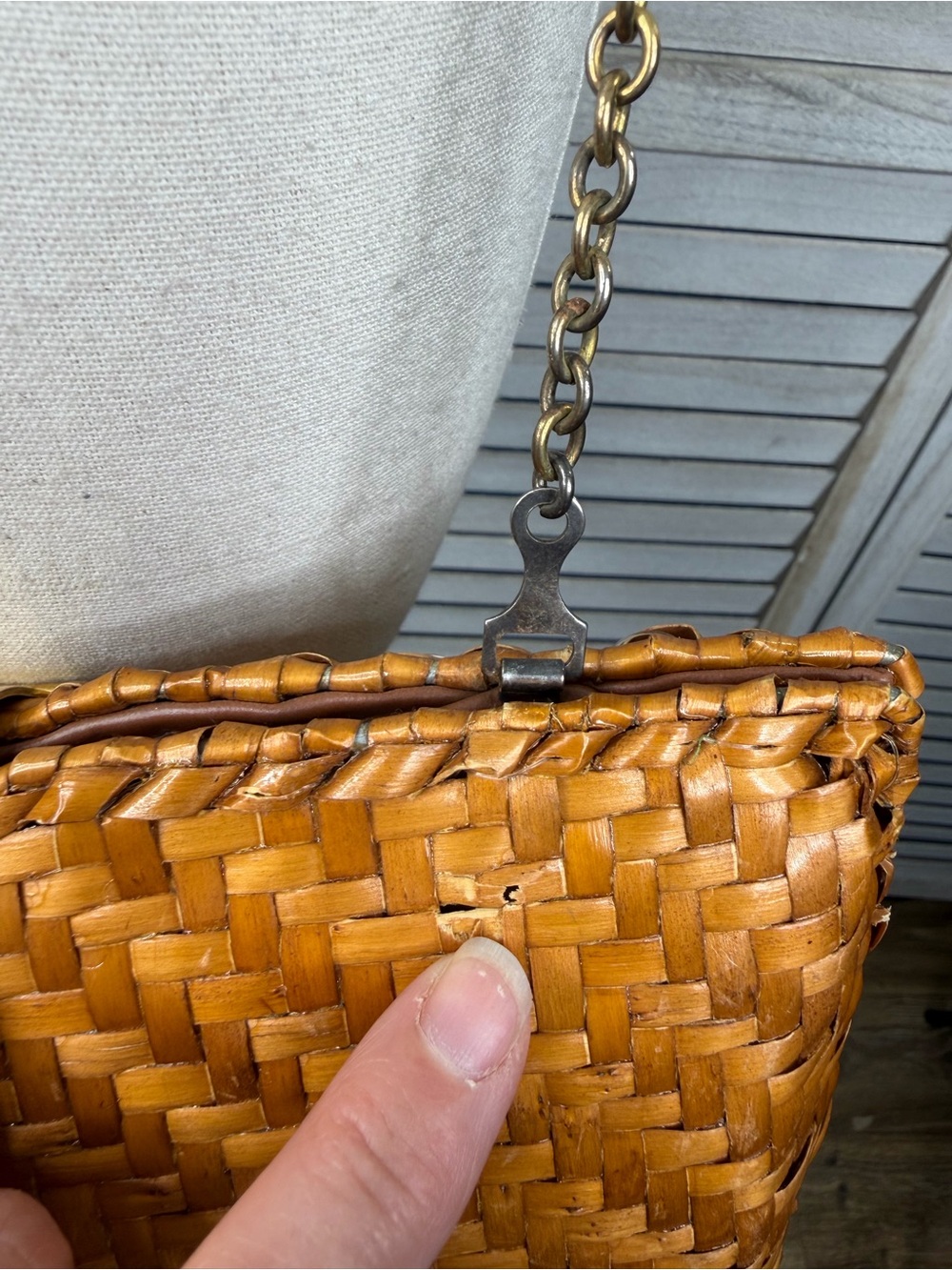 TANDEM BAGS OF CALIFORNIA Vintage 80's Woven Rattan Purse w Chain Shoulder Strap - Picture 6 of 7